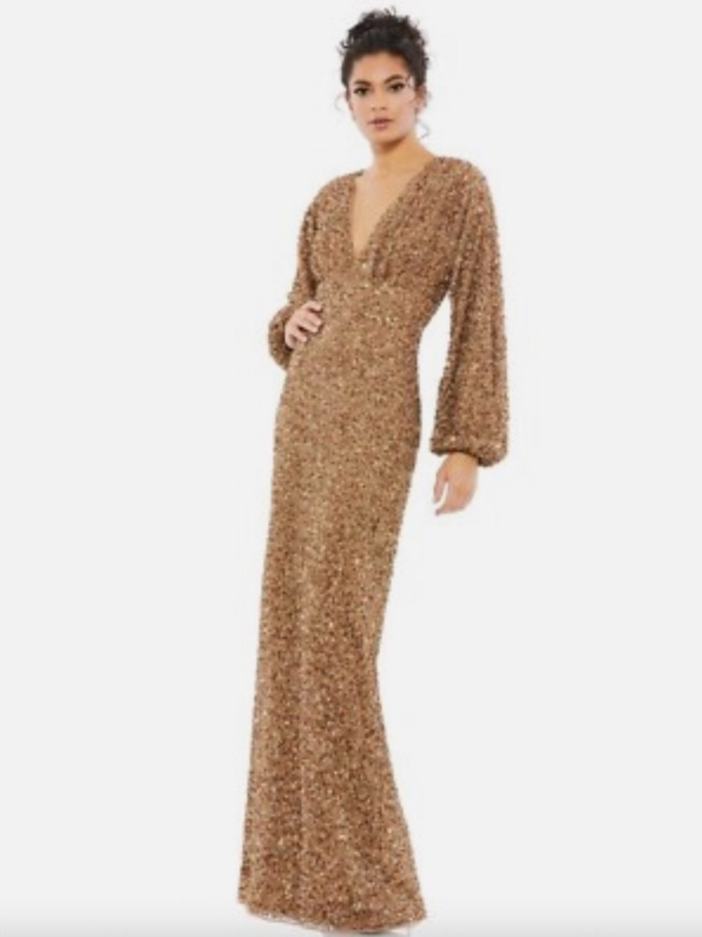 MAC DUGGAL bronze bishop sleeve gown